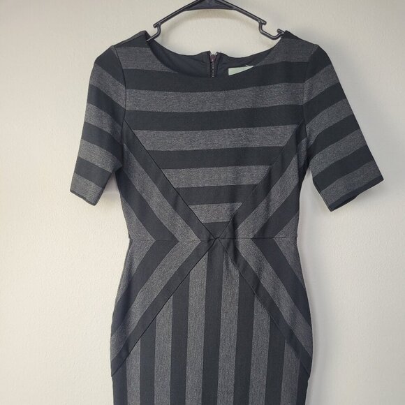 Maeve Anthropology Dress Gray Black Slimming Stripe Pencil Office Party size 6 - Picture 2 of 13